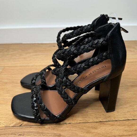 NEW Donald Pliner Seska Braided Black Leather Block Heeled Sandals Size 6 - Picture 3 of 10